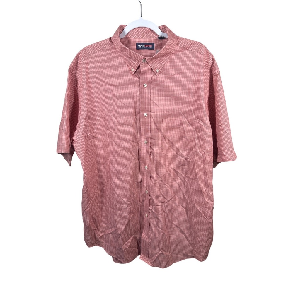 Roundtree & Yorke Button Down Shirt Mens 2XL Red Micro Check TravelSmart